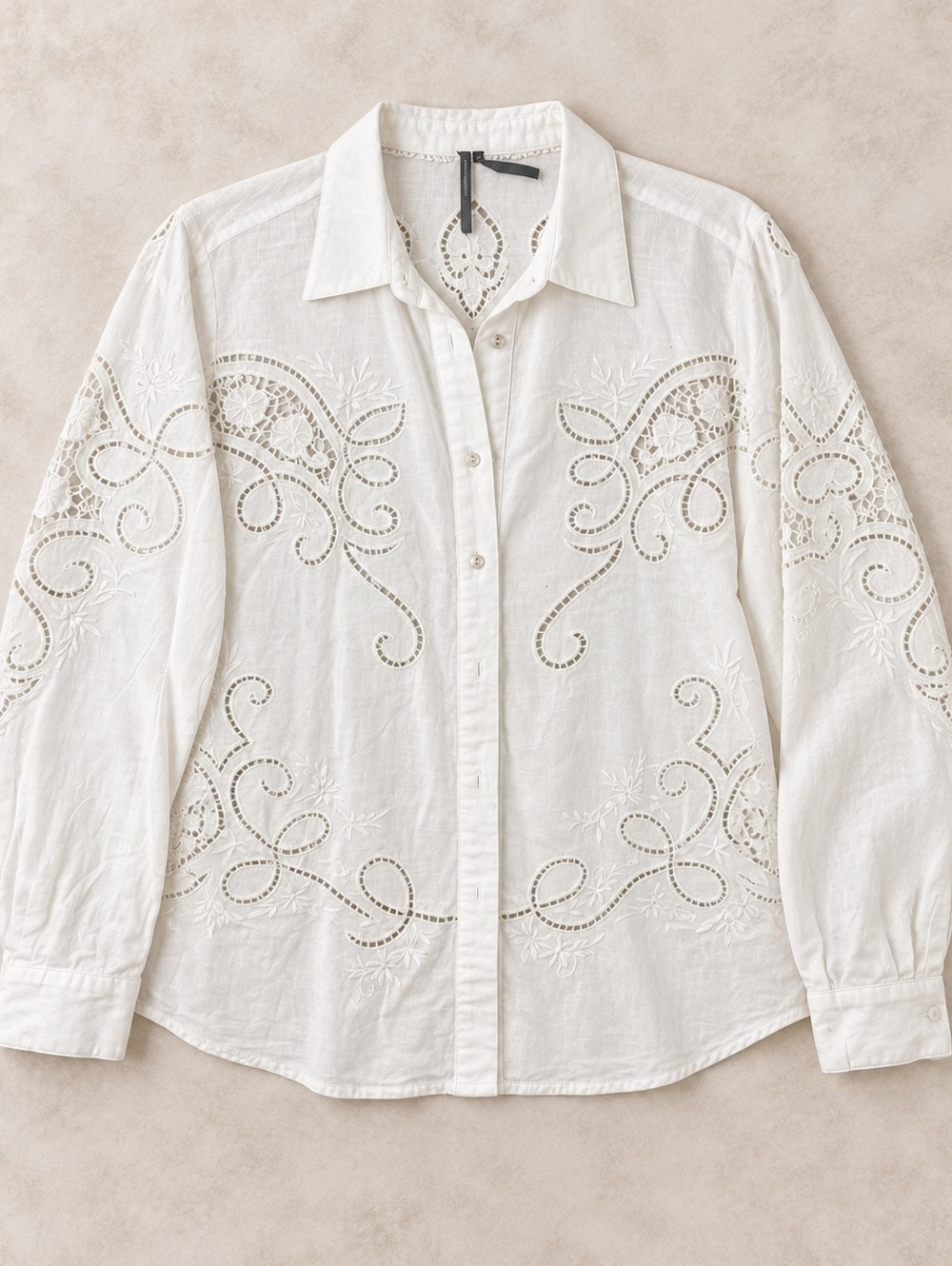 Anthropologie White Embroidered Button-Up Shirt Large Elegant